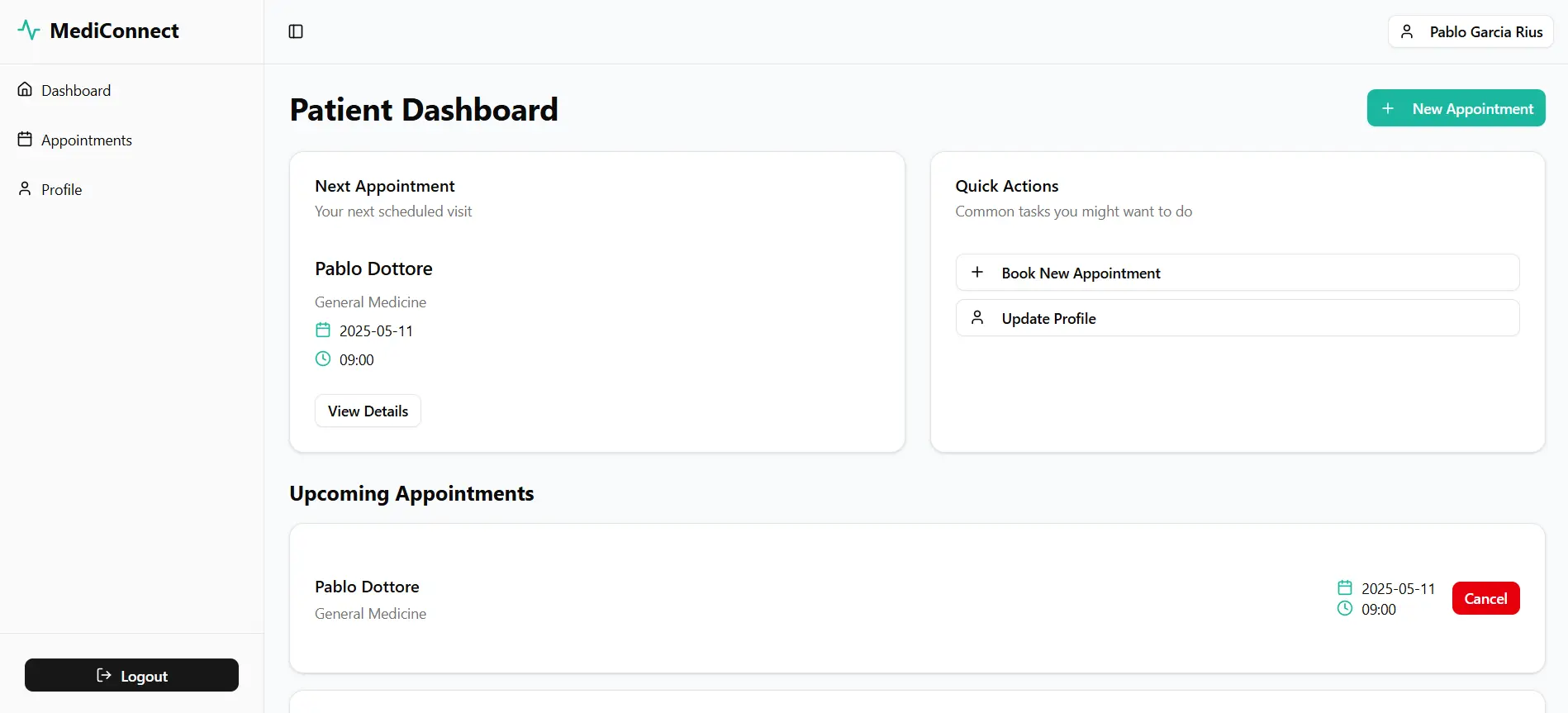 Mediconnect - Patient's dashboard